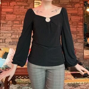 INC International Concepts Black Blouse with Metal Accent